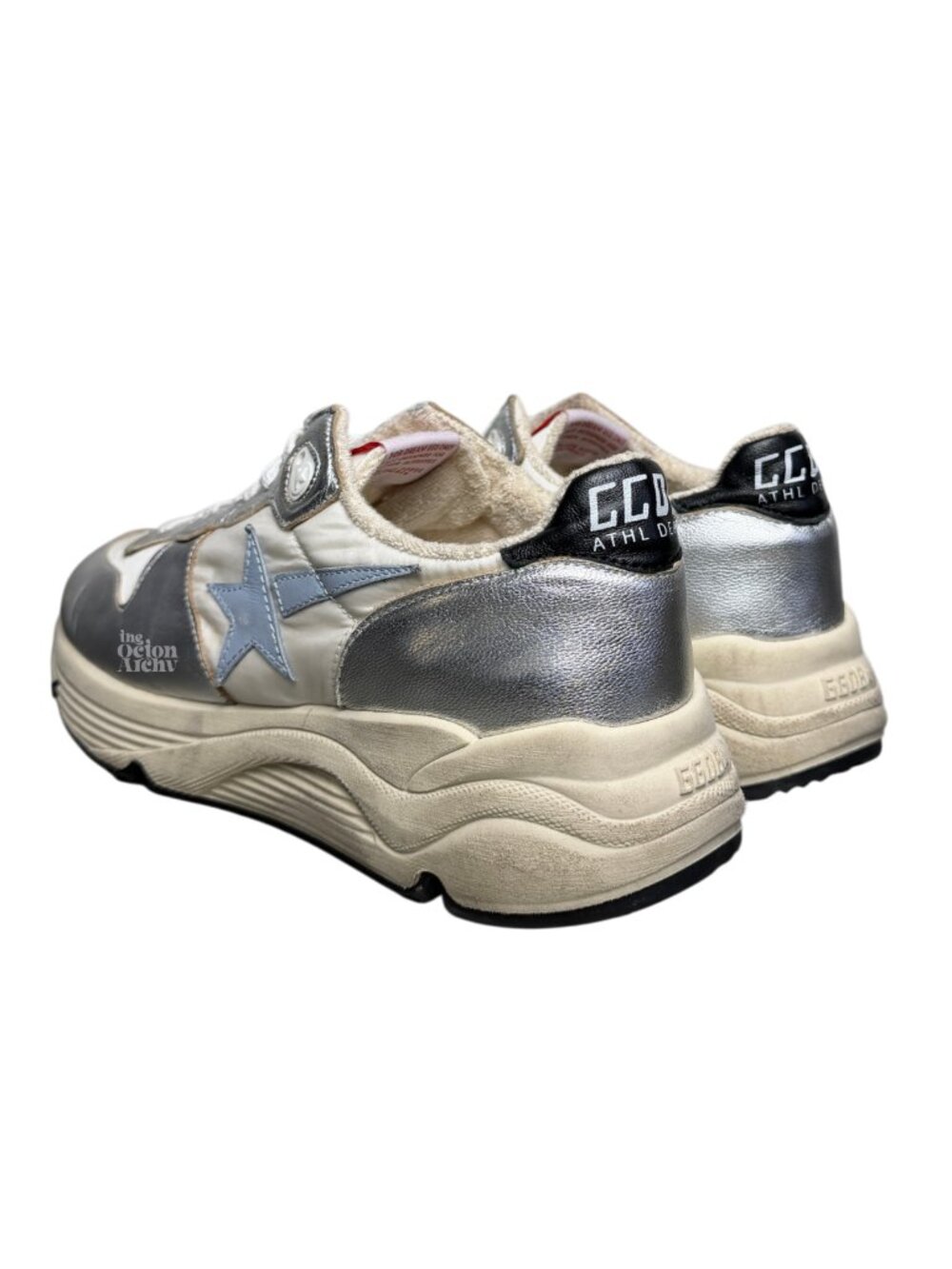Size 39 Golden Goose Women's Running Sole Sneaker Silver/White/Blue Fog/Black - Picture 2 of 10
